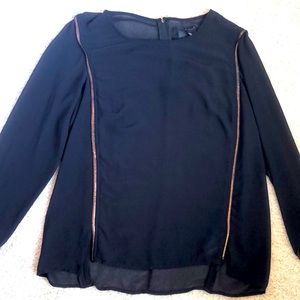 H&M Black Sheer Blouse, Gold Detailing, Size 12